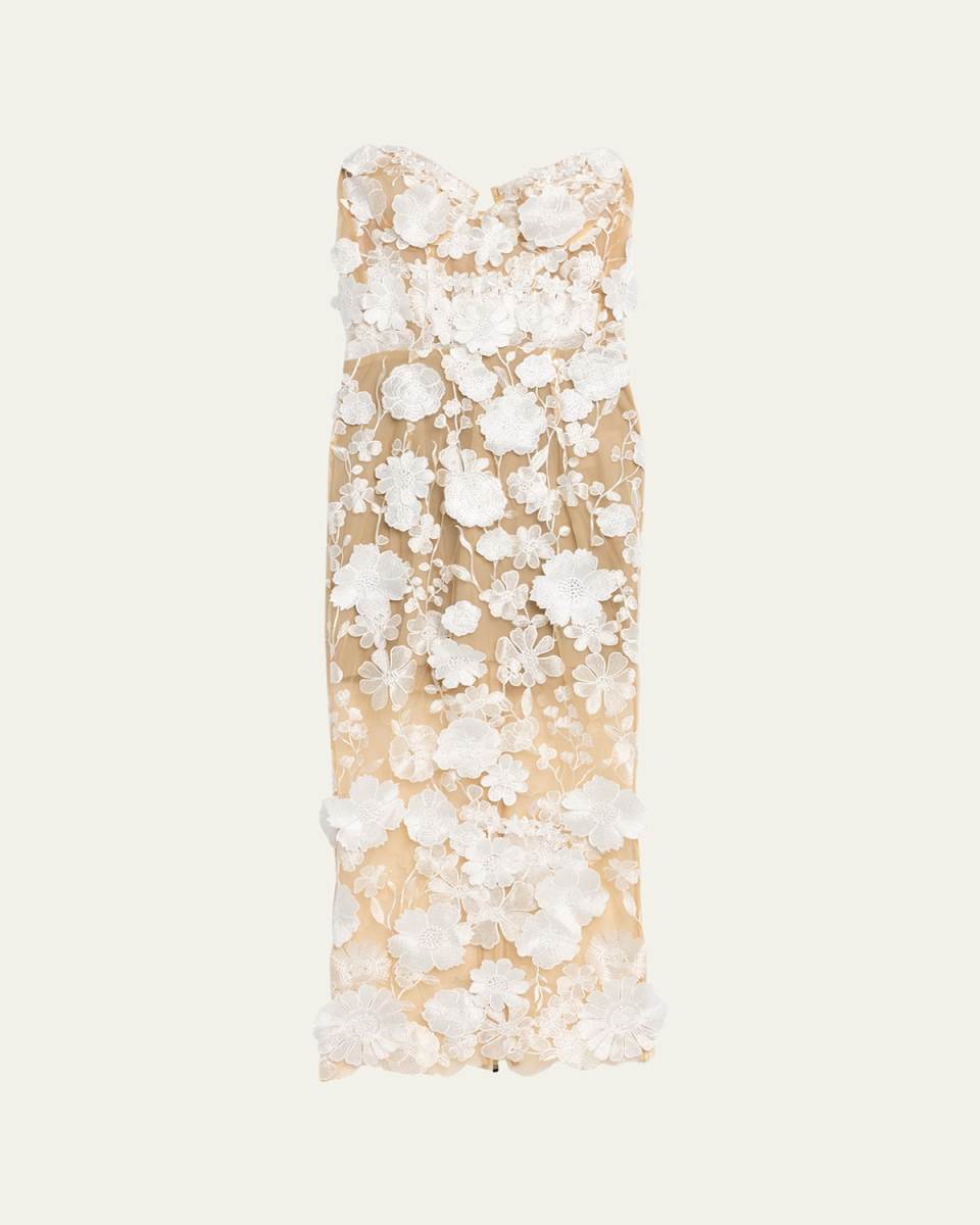 Jasmine Strapless Floral Applique Midi Dress