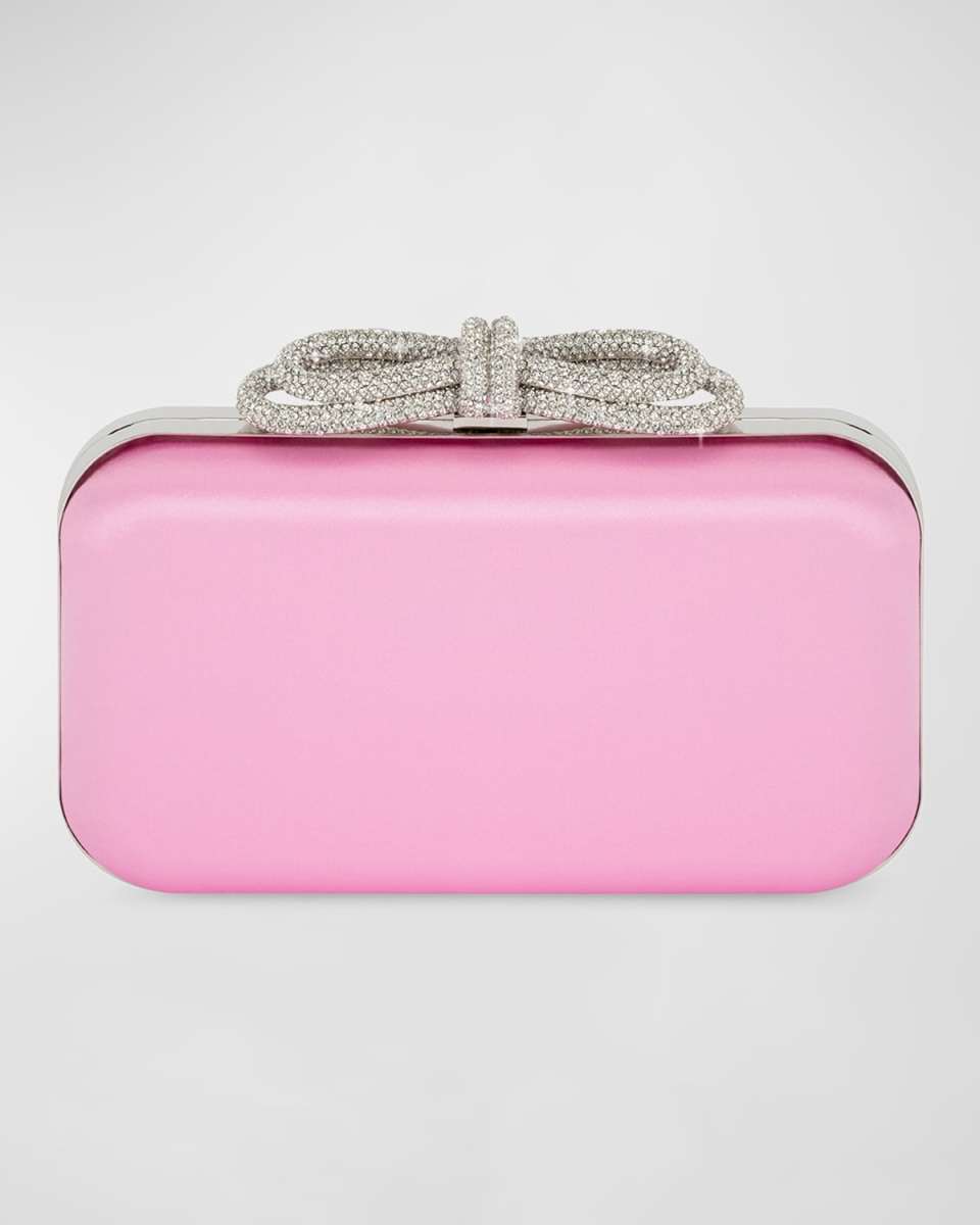 Embellished Bow Satin Clutch Bag