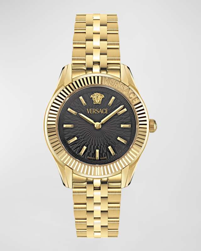 30mm Greca Time Watch with Bracelet Strap, Gold/Black