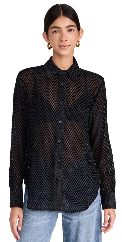 rag & bone Lila Burnout Velvet Shirt Black