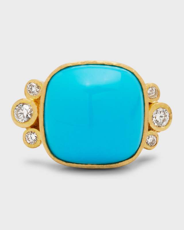 19k Square Cushion Sleeping Beauty Turquoise Ring, Size