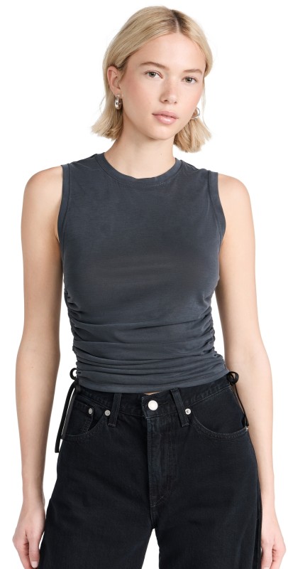 alice + olivia Chrissy Ruched Crop Top Black