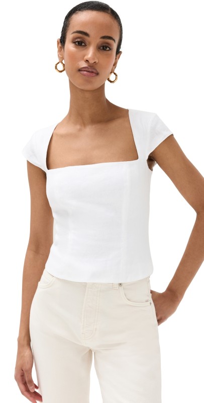 Reformation Cora Linen Top White
