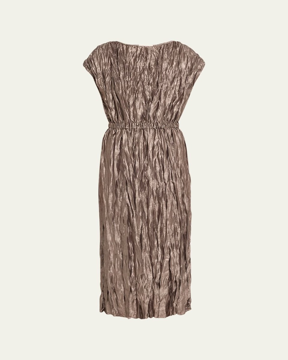 Crinkled Metallic Foil Midi Dress