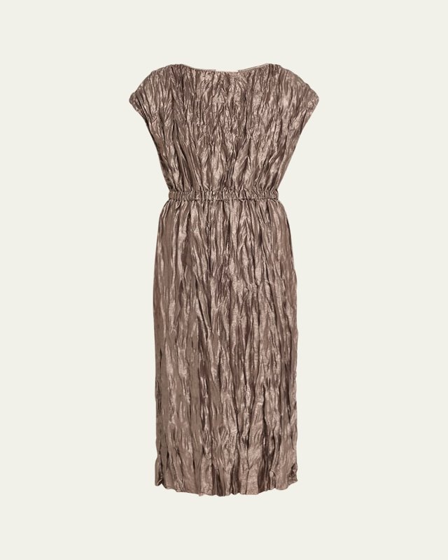 Crinkled Metallic Foil Midi Dress