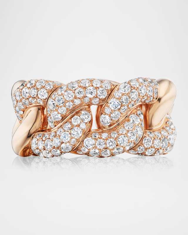 18K Rose Gold Diamond Curb Link Ring, Size 7