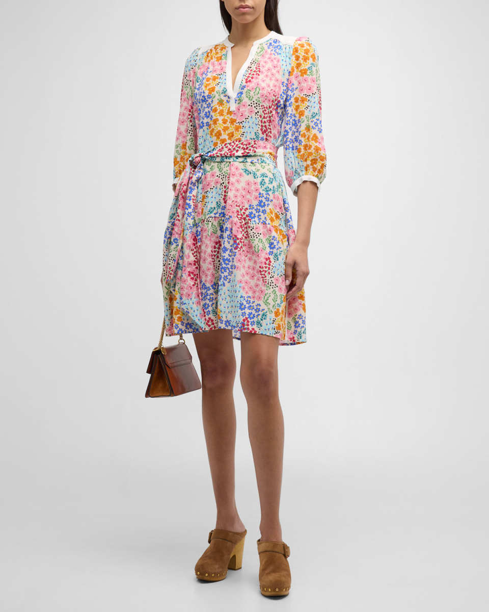 Astrid Floral-Print Blouson-Sleeve Mini Dress