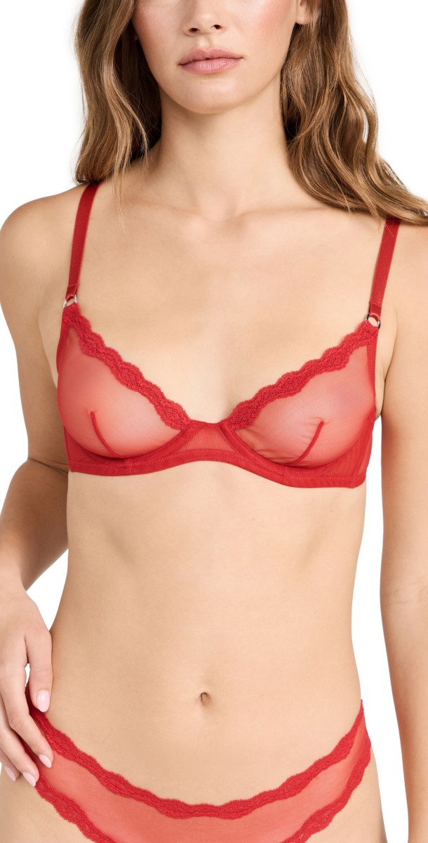 Fleur du Mal Sheer Tulle Demi Bra Rouge