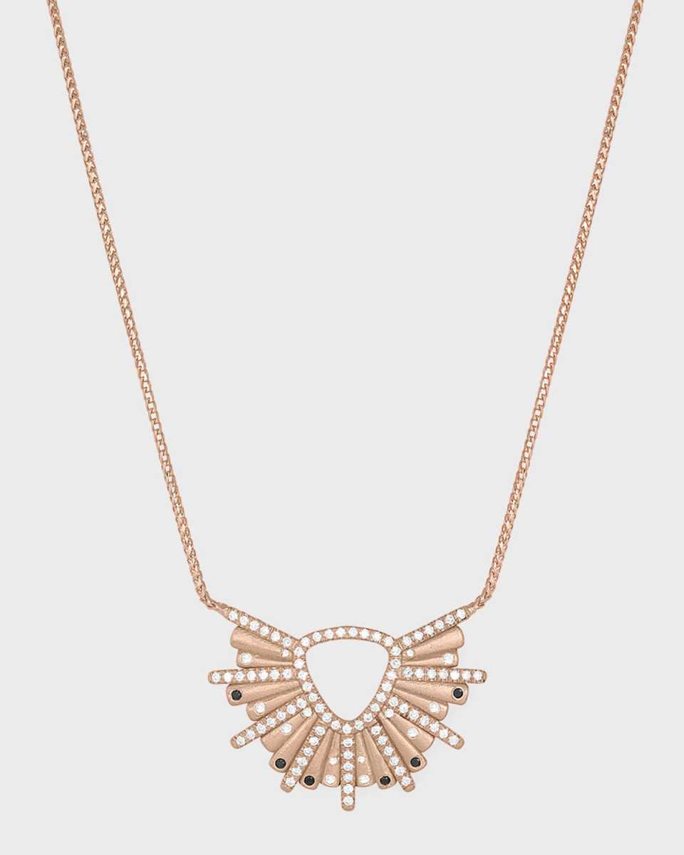 18k Rose Gold Sunburst Diamond and Black Diamond Pendant Necklace