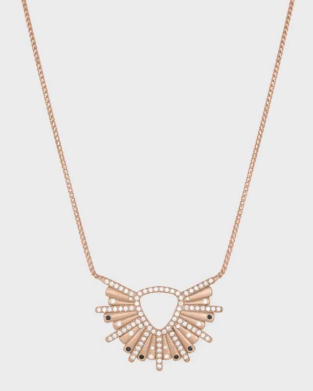 18k Rose Gold Sunburst Diamond and Black Diamond Pendant Necklace