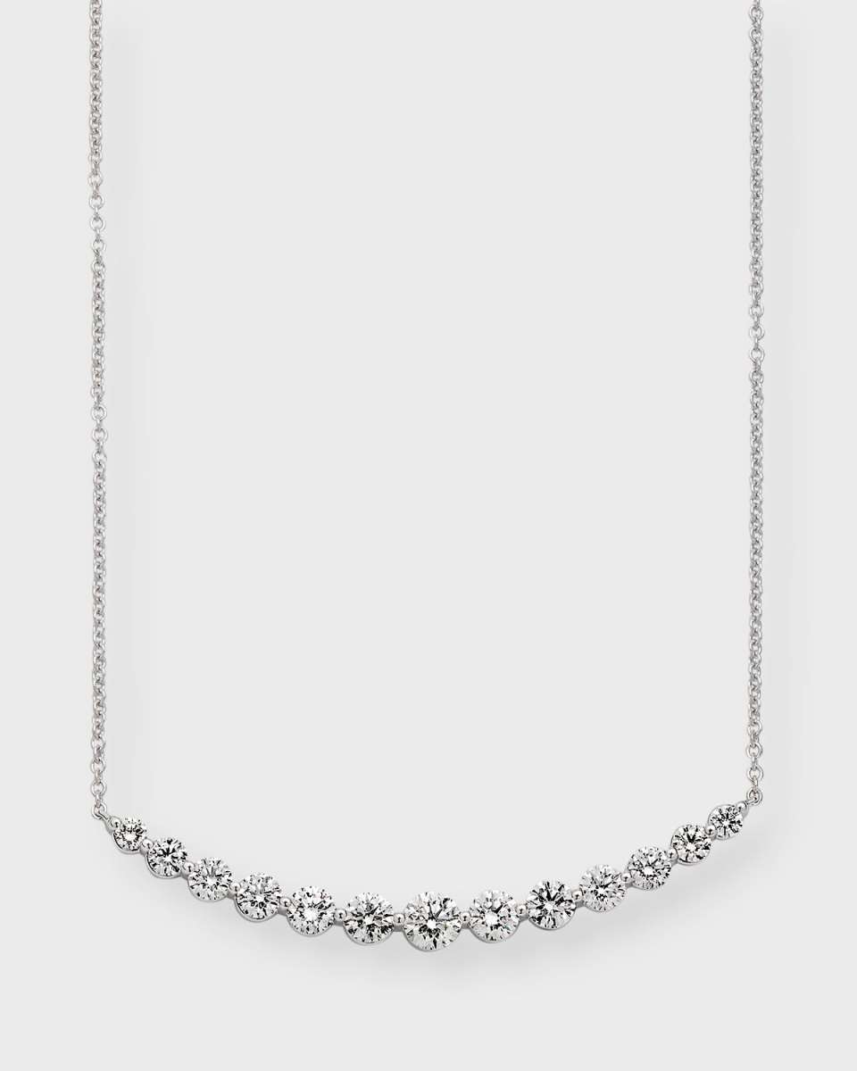 18k White Gold 13 Round Diamond Smiley Necklace, 18"L, 1.76tcw