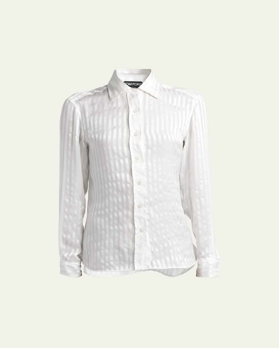 Striped Silk Button-Front Blouse