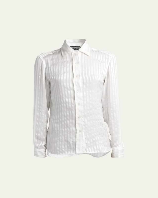 Striped Silk Button-Front Blouse