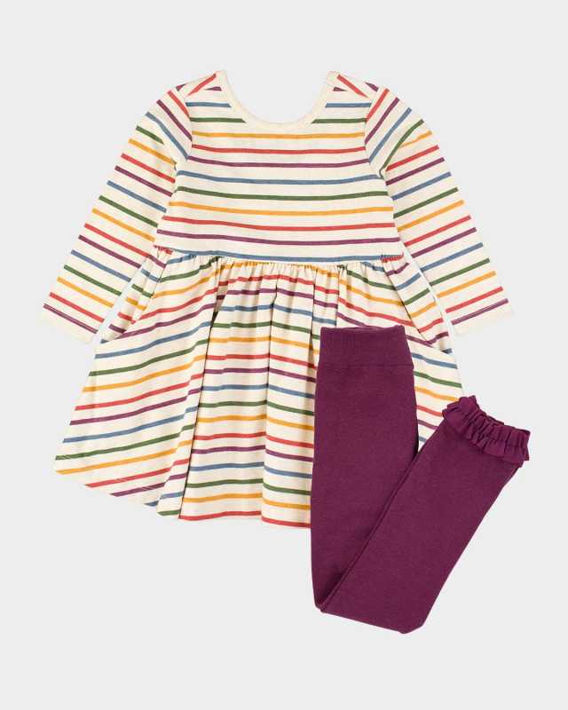 Girl's Countryside Rainbow Dress & Tights Set, Size 3