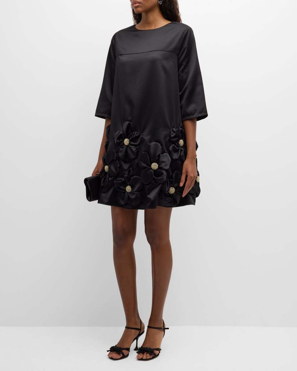Edie Beaded Floral Applique Mini Dress