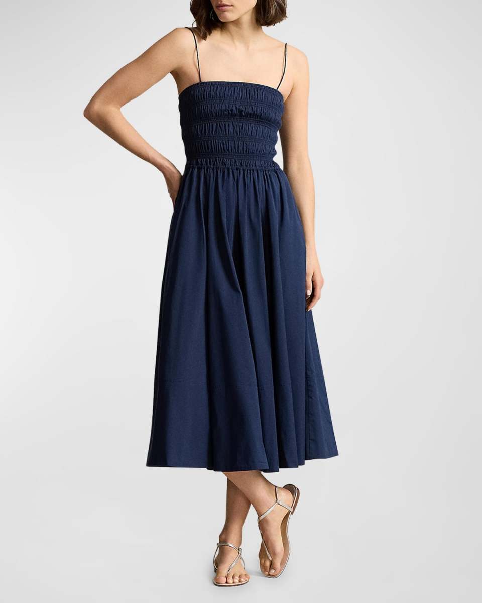 Smocked Cotton Midi Dress