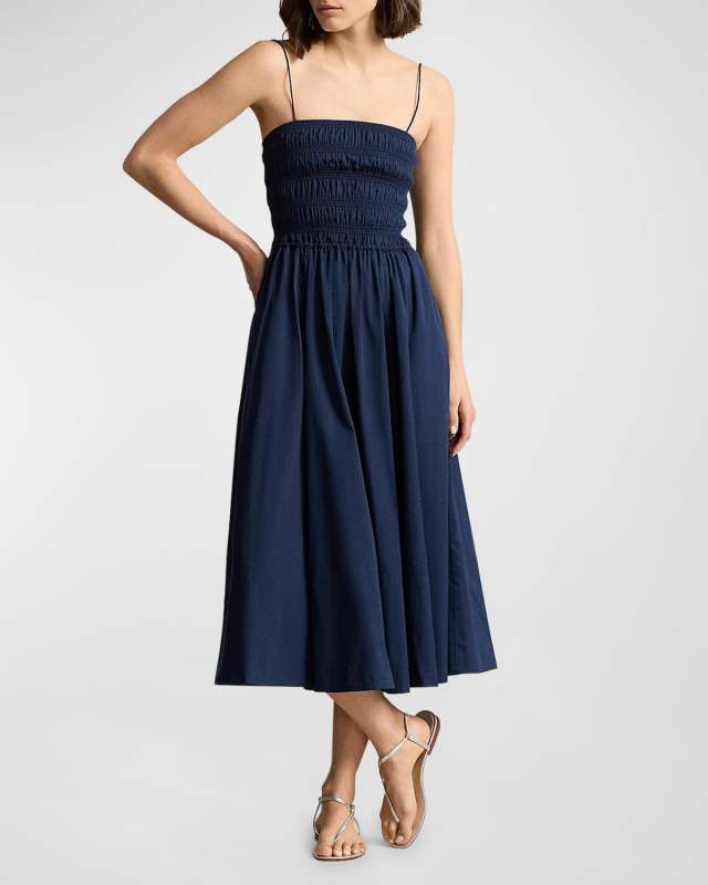 Smocked Cotton Midi Dress