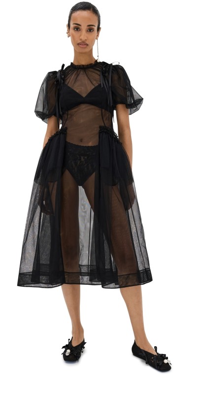 Simone Rocha Puff Sleeve Ruched Bite Dress Black