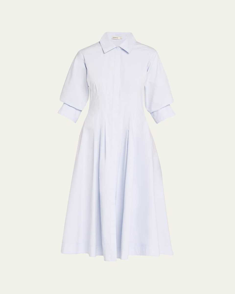 Jazz Pintuck 3/4-Sleeve Midi Shirtdress