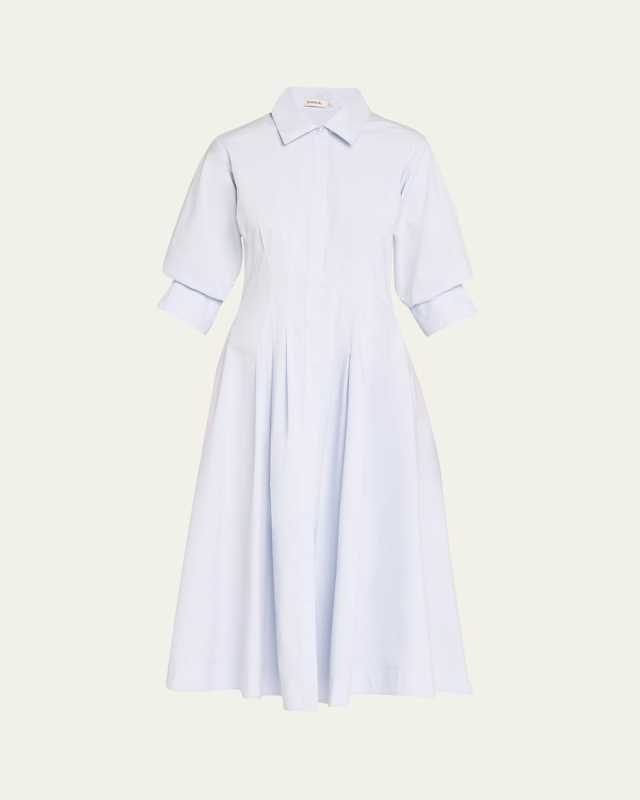 Jazz Pintuck 3/4-Sleeve Midi Shirtdress