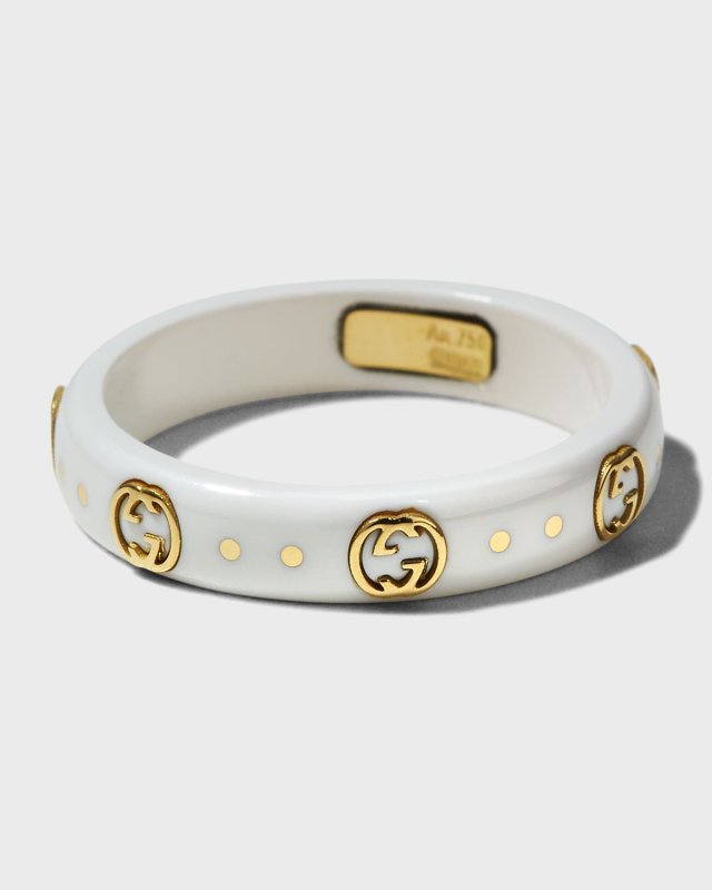 4mm Icon Band Ring with Yellow Gold Double-G and Dots