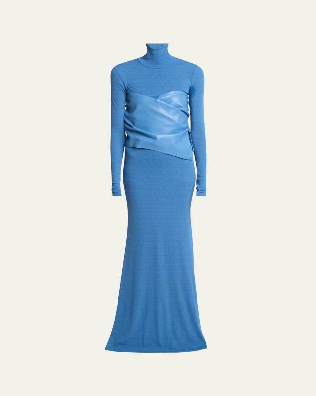 Amabel Turtleneck Alt-Leather Combo Maxi Dress