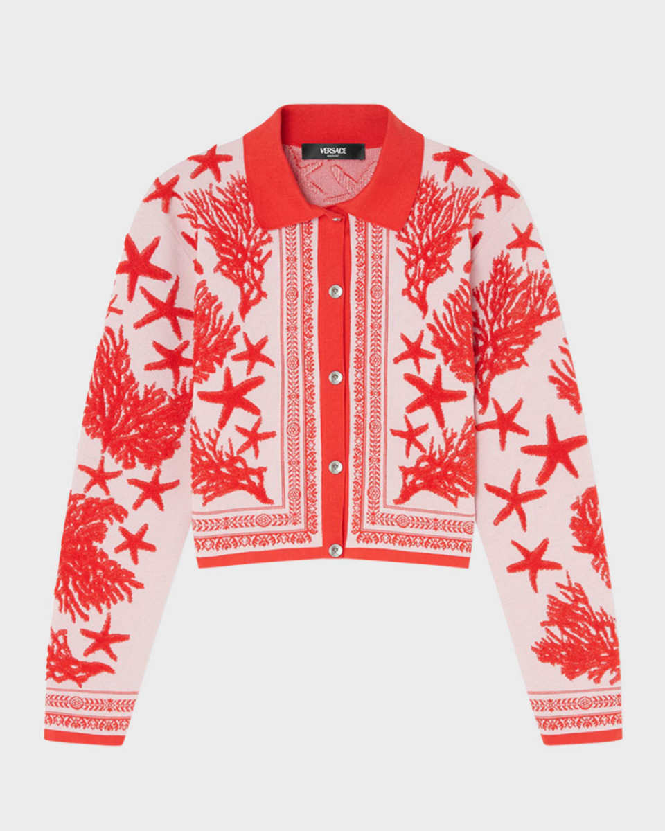 Tresor De La Mer Towel Stitch Jacquard Collared Cardigan