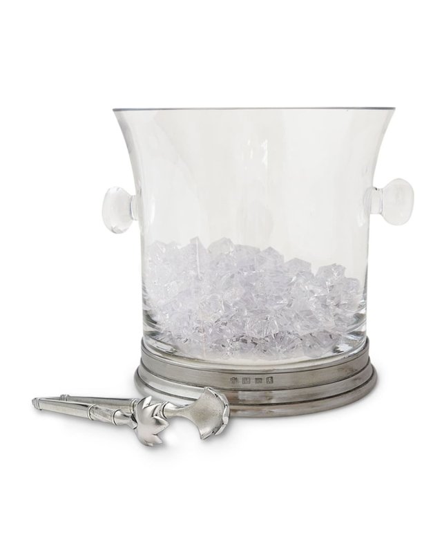 Crystal Ice Bucket with Handles and Tongs Set