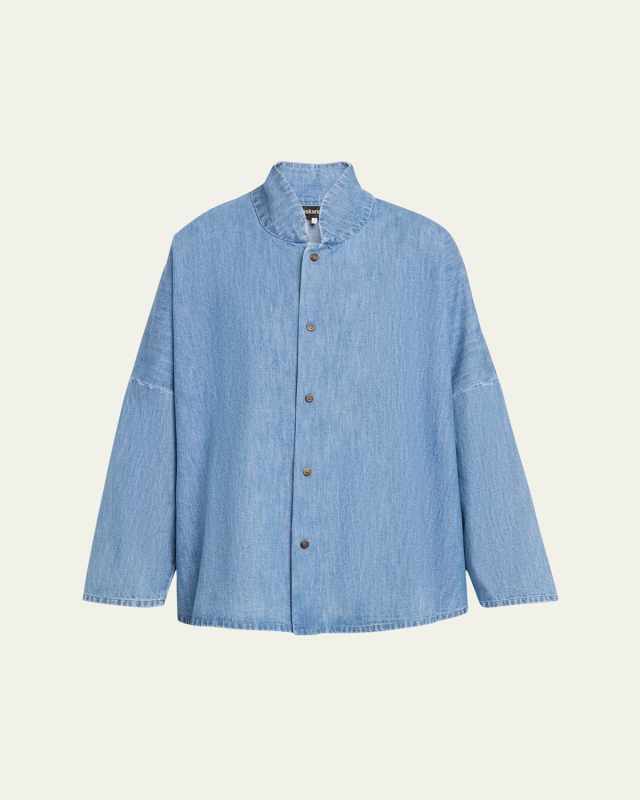 Denim Imperial Shirt with Chinese Collar (Mid Plus Length)