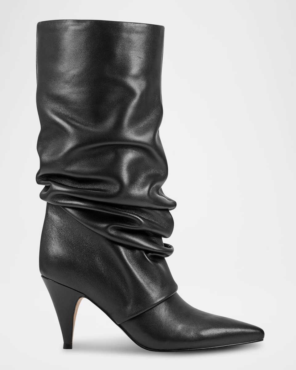 Retro Slouchy Leather Mid Boots
