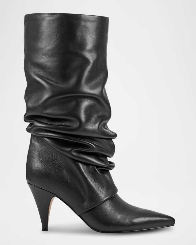 Retro Slouchy Leather Mid Boots