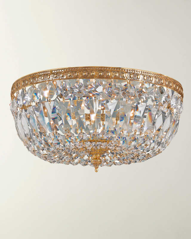 3-Light Clear Italian Crystal Brass Flush Mount