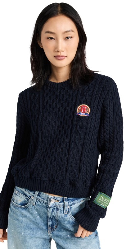 DANZY Danzy Cropped Fisherman Sweater Navy/Multi