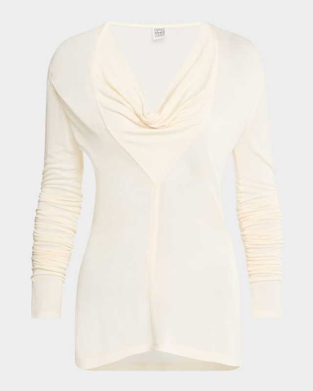 Draped Cowl-Neck Long-Sleeve Top