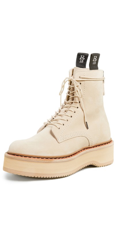 R13 Single Stack Suede Boots Khaki