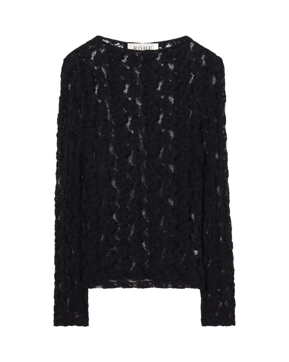 Lace Boat Neck Top Black