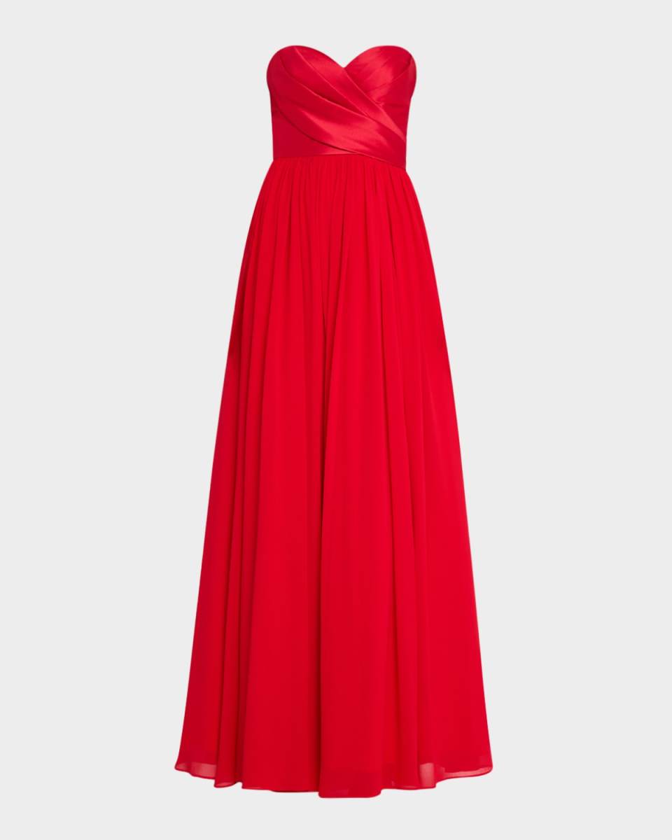 Strapless Pleated A-Line Gown