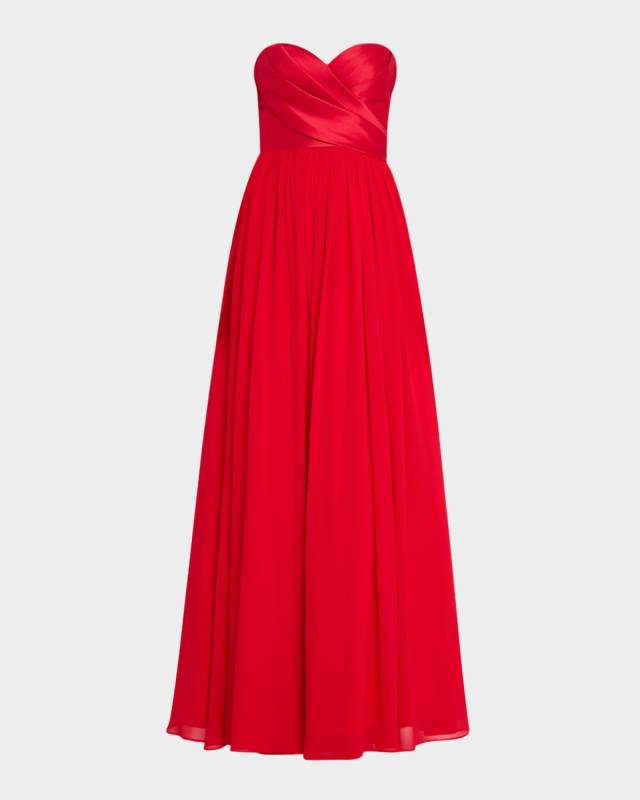Strapless Pleated A-Line Gown