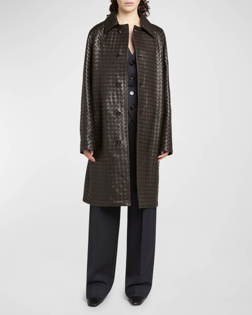 Intrecciato Leather Coat