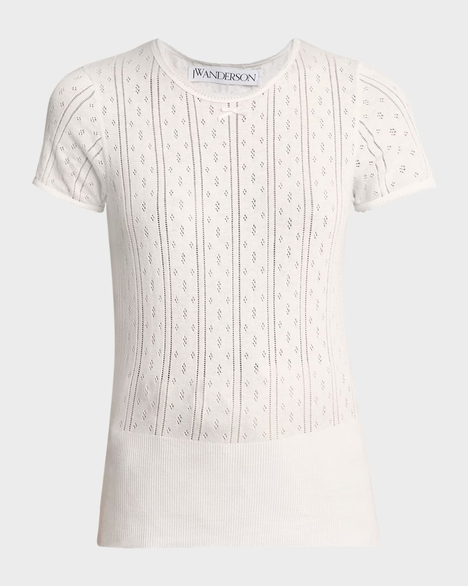 Pointelle Cashmere Cap-Sleeve Top