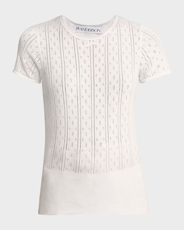 Pointelle Cashmere Cap-Sleeve Top