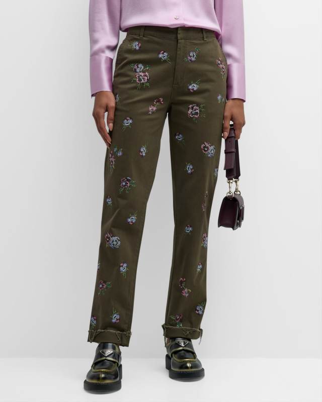 Pansies Chino Pants with Crystal Detail