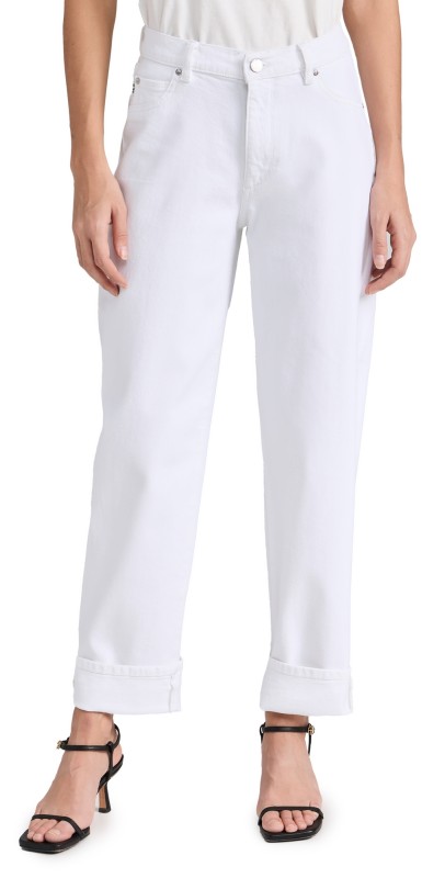 DL1961 Thea Boyfriend: Relaxed Tapered Jeans White Cuffed (Vintage)