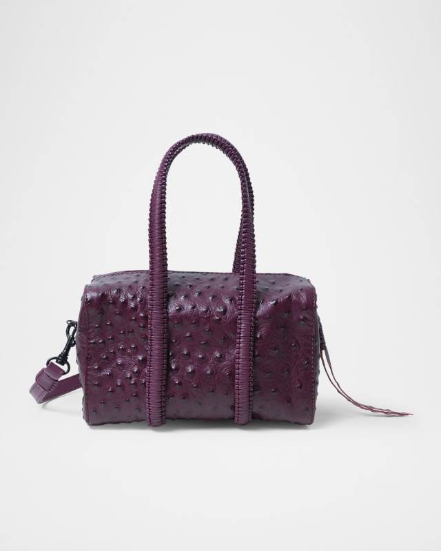 Mini Bowling Ostrich-Embossed Leather Top-Handle Bag