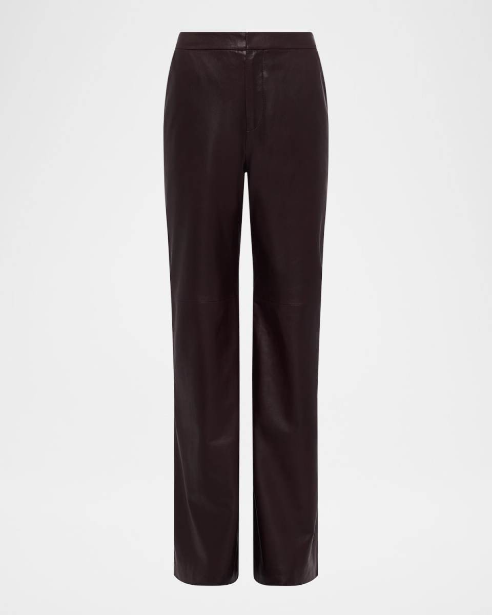 Livvy Mid-Rise Straight-Leg Leather Trousers