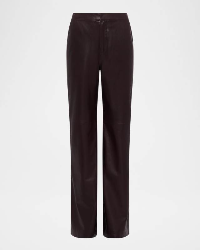 Livvy Mid-Rise Straight-Leg Leather Trousers
