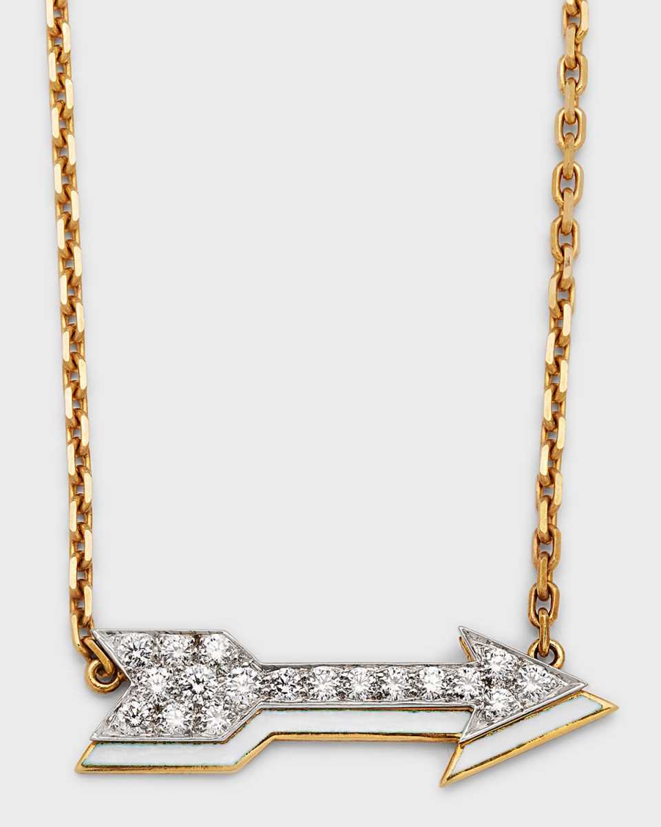 Motif 18k Gold Diamond Arrow Pendant Necklace with White Enamel