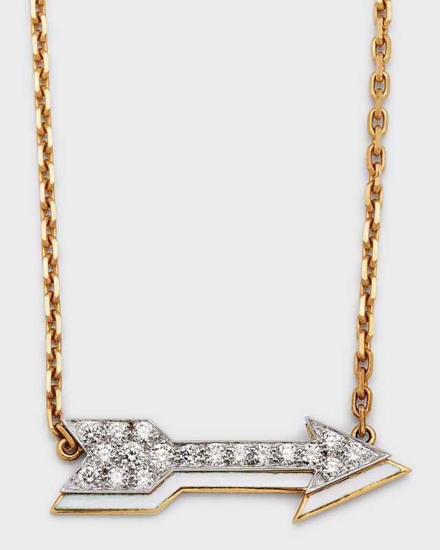 Motif 18k Gold Diamond Arrow Pendant Necklace with White Enamel