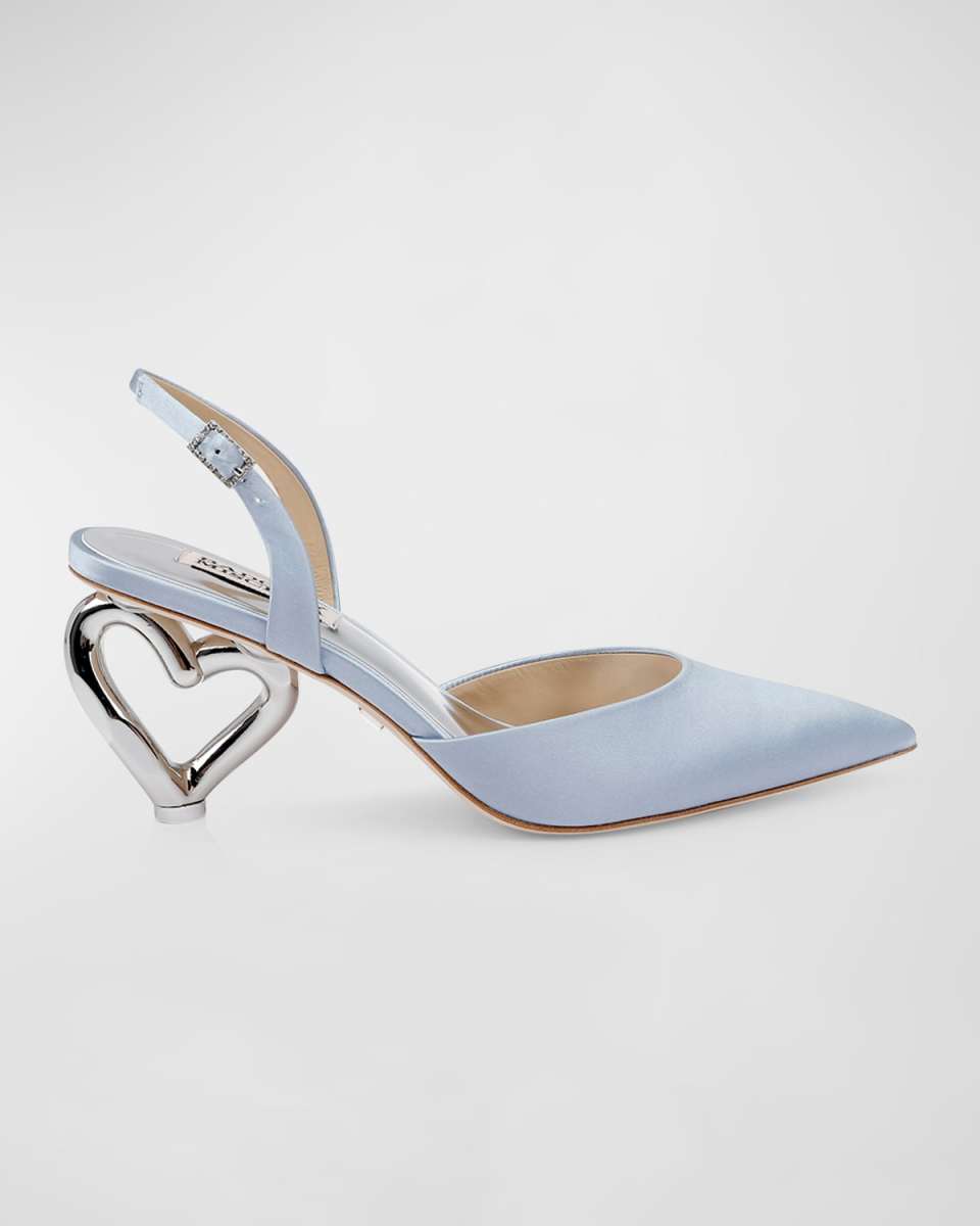 Lucille Satin Heart-Heel Slingback Pumps