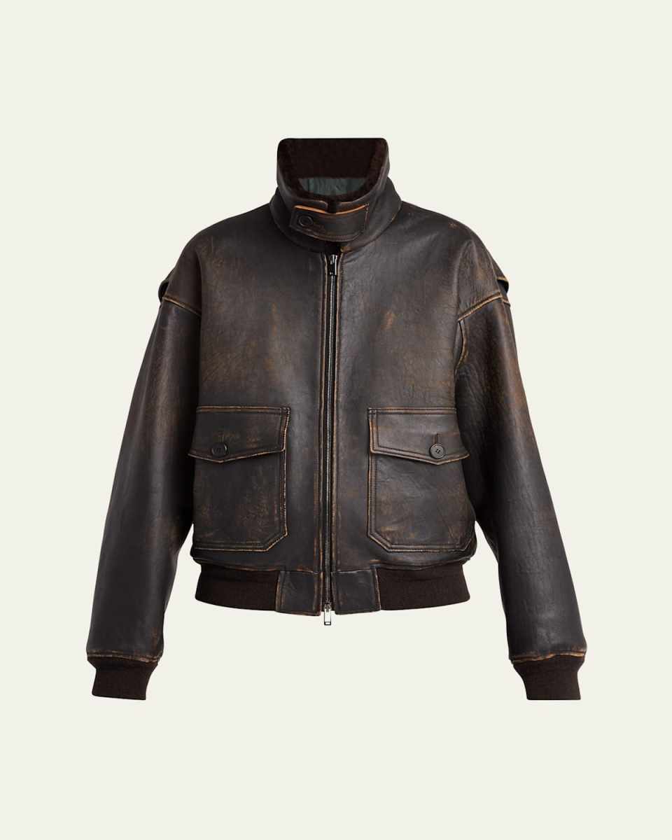 Adonis Lambskin Leather and Shearling Aviator Jacket
